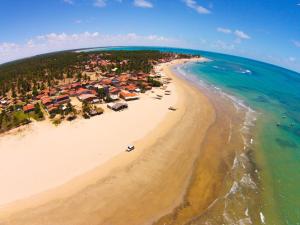 an aerial view of a beach with houses and the ocean at Lotus Beach in Piaçabuçu