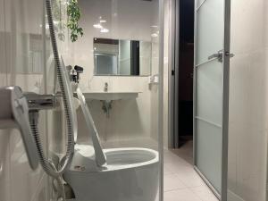 a bathroom with a shower and a sink at 上水民宿 in Chiayi City