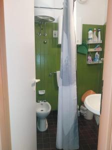 a green bathroom with a toilet and a sink at LaSpiaggia21 in Marotta