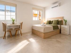 a bedroom with a bed and a table and a desk at Sanchis Studios in Alicante