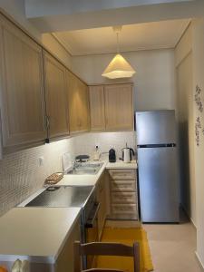 a kitchen with a refrigerator and a sink at Anelia in Nea Artaki