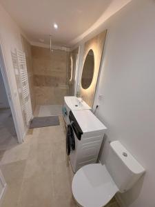 a bathroom with a white toilet and a sink at Entre Loire & Château in Chaumont-sur-Loire +3 photos
