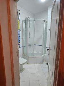 a bathroom with a shower and a toilet at Dahshur Pyramids View Inn in Giza +69 photos