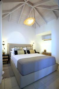 a bedroom with a large bed and a chandelier at Georgia Villas in Drymon +127 photos