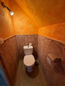 a small bathroom with a toilet in a room at Le chant des oiseaux chambre pour deux à quelques minutes de la Baie de Somme entre nature mer et télétravail in Nibas