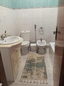 a bathroom with a sink and a toilet and a tub at Casa Afonso Guesthouse in Ferrel +16 photos