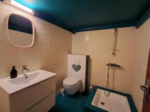 a bathroom with a white sink and a toilet at maison d'hôte et espace de repos in Prades