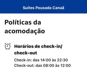 a screenshot of a cell phone with the words poliates da accomodada at Suítes Pousada Canaã in Araxá