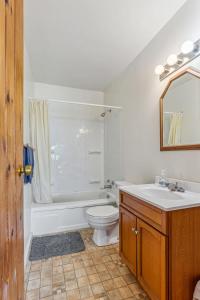 a bathroom with a toilet and a tub and a sink at Cabin #9 2BR 1BA Timberlane Resort in Park Rapids