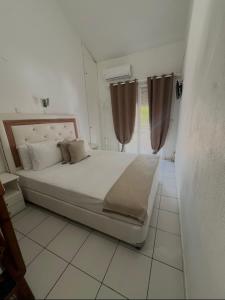 a bedroom with a large bed and a window at Villa Apostolidis in Skala Potamias