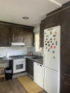 a kitchen with a white refrigerator and a stove at Casa Viñao in Boborás