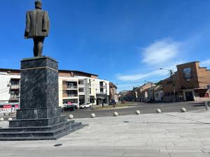 a statue of a man sitting on top of a monument at Nicotel in Turda