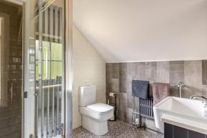 a bathroom with a toilet and a sink at 2 Bed in Minehead oc-77362 in Withypool +22 photos