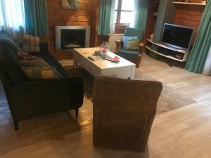 a living room with a couch and chairs and a tv at Kleine Auszeit am Twistesee in Bad Arolsen +13 photos