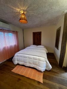 a bedroom with a bed and a ceiling at Retiro Real in Santo Antônio do Leite