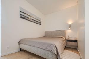 a bedroom with a bed and a painting on the wall at Nida Breeze Apartments in Neringa