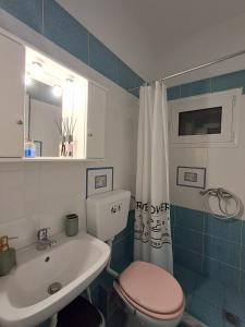 a bathroom with a toilet and a sink at Helen's studio in Leptokarya
