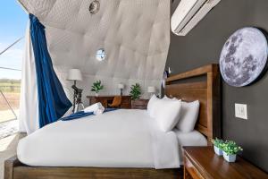 a bedroom with a large white bed and a window at Stargazer Dome Retreat in San Marcos