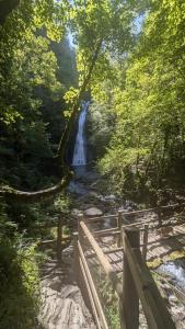 a waterfall in the middle of a river with trees at Casa da Chelo 