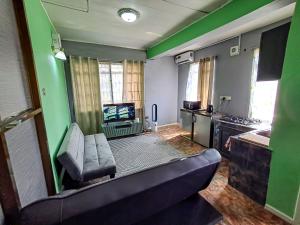 a living room with a couch and a television at Nic's Inn in Freetown