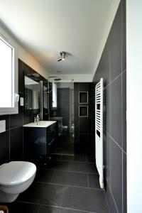 a bathroom with a white toilet and a sink at Le Nid de Mazerolles in Sucé +36 photos