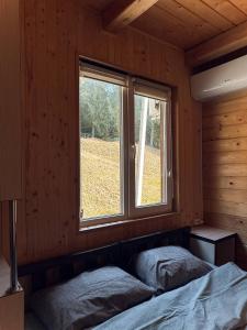 a bedroom with a bed and a window at Вершина in Vorokhta