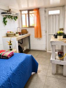 a small room with a bed and a kitchen at ECOHostal Las Hamacas El Mirador A Manizales in Villamaría