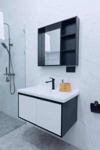 a bathroom with a sink and a mirror at Stay-city Rans in Apenkwa +35 photos