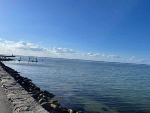 a view of a large body of water with a pier at Bogense Ferieboliger 500 m til kysten in Bogense
