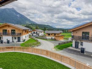 a view of a village with houses and a road at Obermöschach 1 in Lake Pressegg