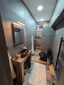 a bathroom with a sink and two toilets in it at Apartmány Villa Vician in Piešťany +72 photos