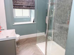 a bathroom with a shower and a toilet at White Lea in Richmond +32 photos