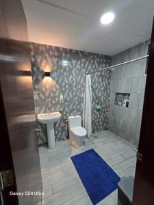 a bathroom with a sink and a toilet and a shower at Havana House in Mexico City +18 photos