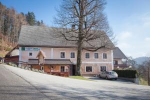 a large house with a car parked in front of it at Apartments Lovec in Cerkno