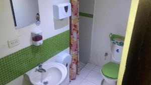 a bathroom with a green toilet and a sink at Luna habitaciones cama doble baño compartido parqueadero familiar o corporativos in Chía