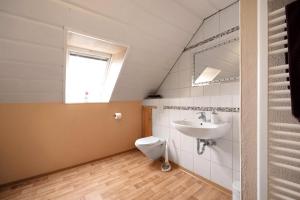 a bathroom with a toilet and a sink at Am Fabianstift 1 in Hornbach +16 photos