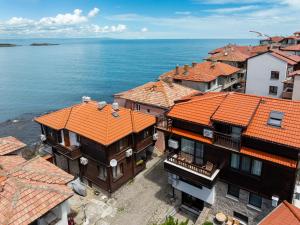 an aerial view of a town by the water at Къща за гости Сирената in Sozopol