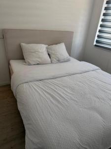 a white bed with two pillows on top of it at Casaejon in Lelystad +2 photos