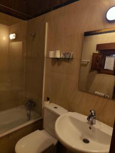 a bathroom with a white toilet and a sink at La Posada de San Martin in San Martín del Castañar
