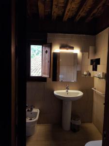 a bathroom with a sink and a toilet at La Posada de San Martin in San Martín del Castañar