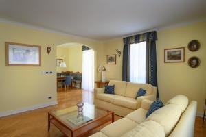 a living room with two couches and a coffee table at Franz Apartments in Ilirska Bistrica