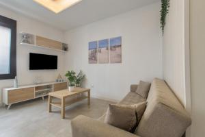 a living room with a couch and a tv at Modern Loft in Málaga in Málaga