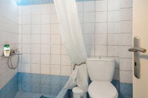 a bathroom with a white toilet and a shower at Merichas 7 Irida in Mérikhas