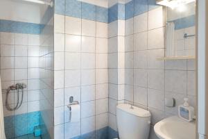 a bathroom with a shower and a toilet and a sink at Driopida 5 Irida Kythnos in Mérikhas