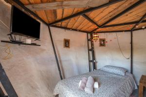 a bedroom in a tent with a bed and a tv at Oaxaca Caracol in Agaete