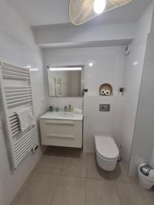 a white bathroom with a toilet and a sink at horizon bleu et détente in Saint-Florent +33 photos