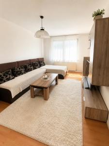 a living room with a couch and a coffee table at Apartman Anna in Závada
