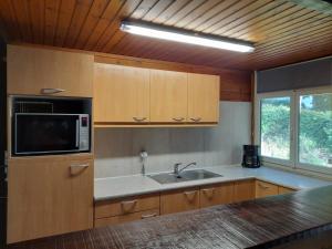 a kitchen with a sink and a microwave at chalet 282 - La Boverie in Rendeux