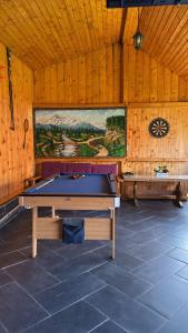 a ping pong table in a wooden room at Marginimea Sibiului - Pensiunea Darian & David in Orlat