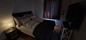 a bedroom with a bed and a television in a room at Apartment in peacefull surroundings in Ådnavik